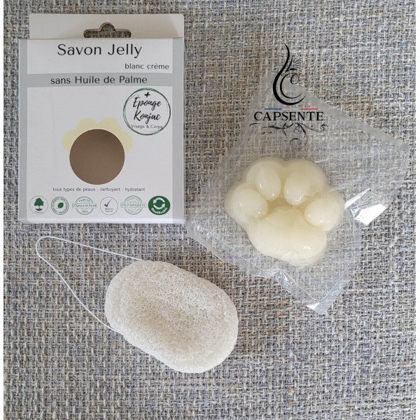 Savon Jelly avec éponge Konjac blanc crème