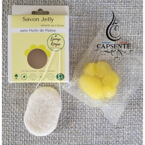 Savon Jelly avec éponge Konjac enrichi au citron