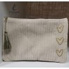 Pochette cœurs velours : noire, beige, bleue ou kaki