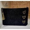 Pochette cœurs velours : noire, beige, bleue ou kaki