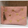 Pochette petits cœurs velours vert d'eau ou blush