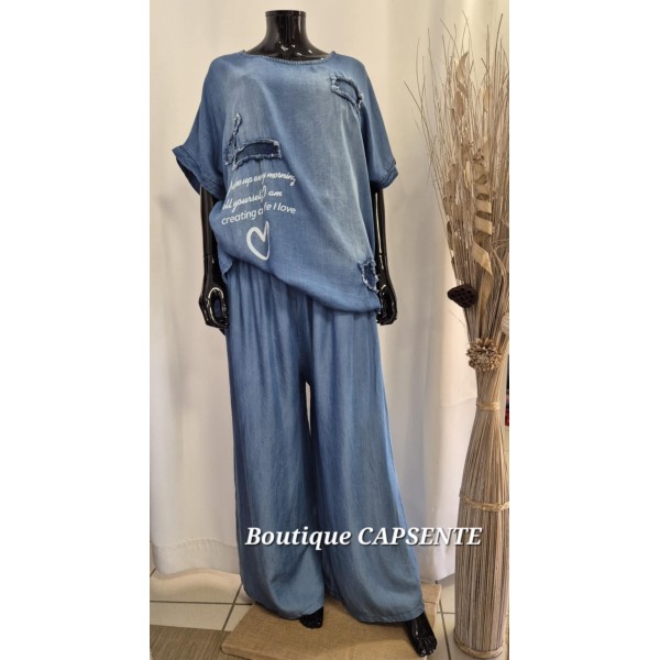 Pantalon TENCEL bleu jean LARGE