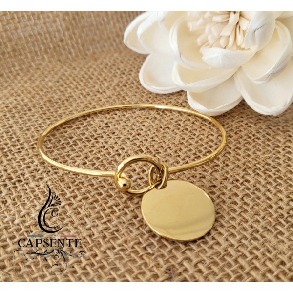 Bracelet Jade, jonc doré à graver, en acier inoxydable